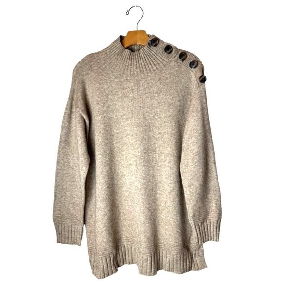Anthropologie Sweater Women XS Beige Tan Knit Button Shoulder Margarita Tunic - Picture 2 of 11